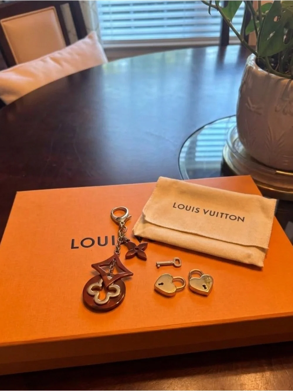 LV Tortoise Brown Keychain & matching Hearts Charm & lock set